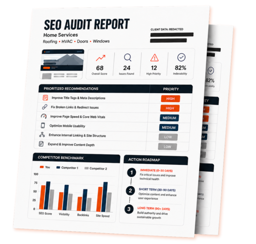 Sample SEO audit report page showing prioritized recommendations