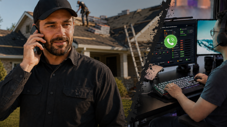 Roofing or HVAC contractor answering a phone call generated by SEO